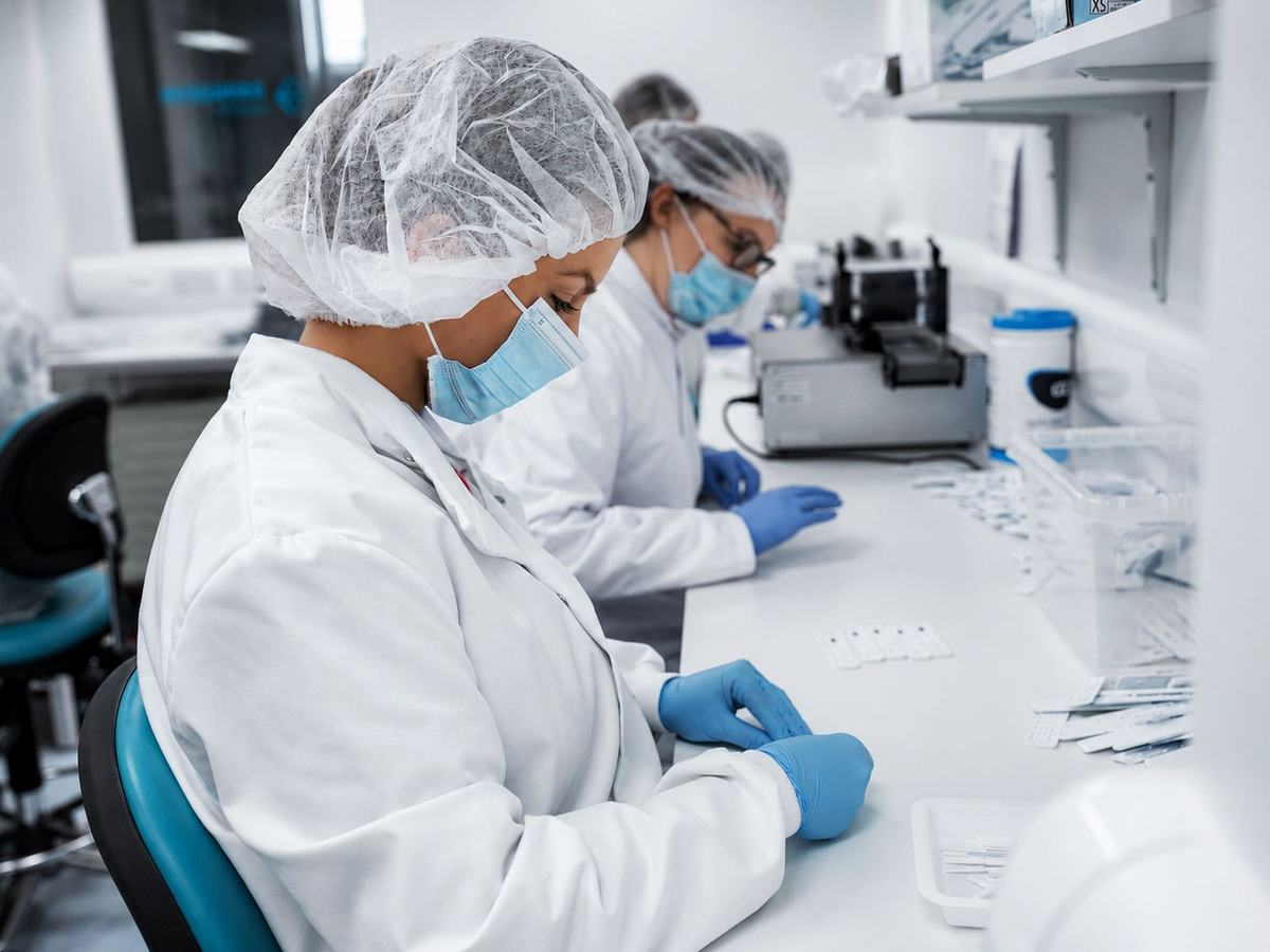 Abingdon Health team member in a cleanroom environment