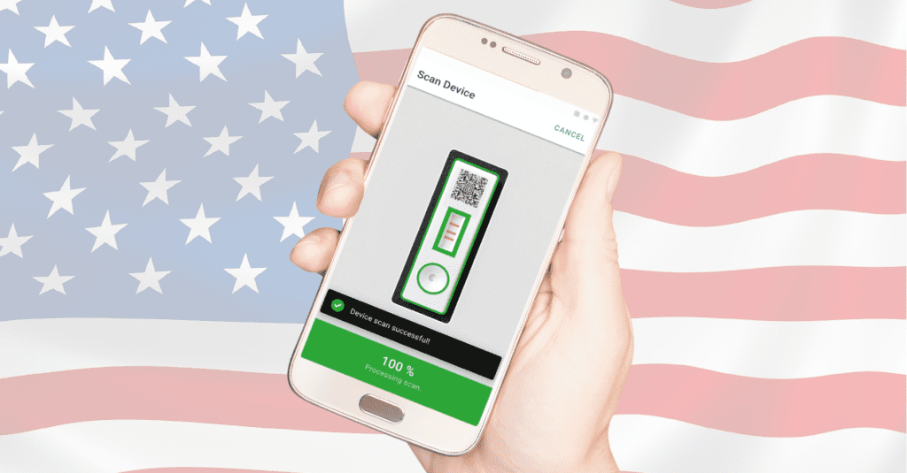 AppDx lateral flow smartphone reader on USA flag background